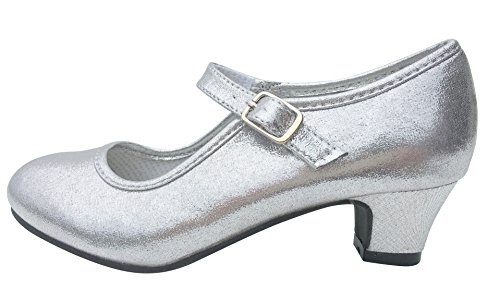 La Senorita Prinzessinnen Schuhe Silber glänzend für Mädchen - Brautjungfer Schuhe beim Hochzeit - Spanische Festliche Flamenco Tanz Schuhe für Kinder – ELSA Eisprinzessin von La Senorita