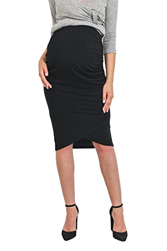 Damen Stretchy High Waist Ruched Tulip Umstandsrock, schwarz, Klein Damen Stretchy High Waist Ruched Tulip Umstandsrock, schwarz, Klein von LaClef