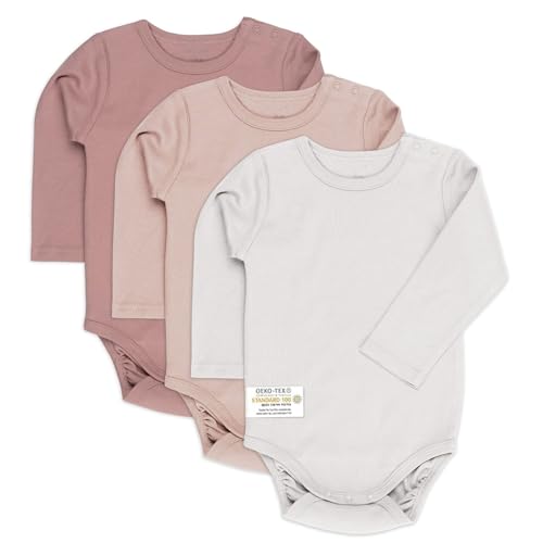 LaLoona Baby Body Langarm 3er Pack - Langarmbody Set aus Baumwolle, Bodies mit Knöpfen für Jungen und Mädchen, OEKO-TEX® Standard 100 geprüft - Rosa - 98 von LaLoona baby bedding