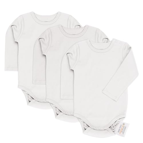 LaLoona Baby Body Langarm 3er Pack - Langarmbody Set aus Baumwolle, Bodies mit Knöpfen für Jungen und Mädchen, OEKO-TEX® Standard 100 geprüft - Weiß - 98 von LaLoona baby bedding