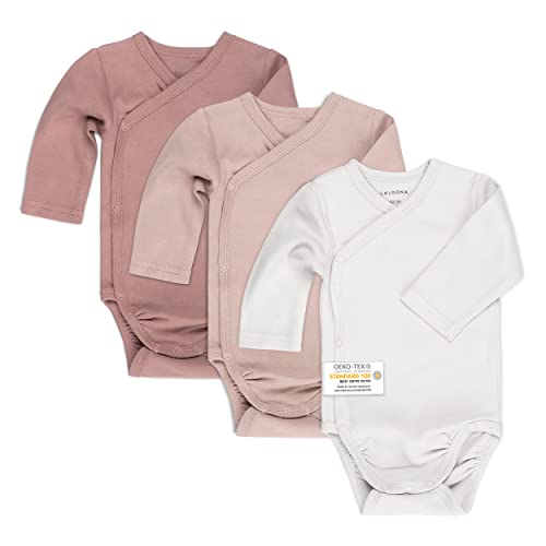 LaLoona Wickelbody Langarm 3er Pack - Baby Body Set aus Baumwolle, Langarmbody mit Knöpfen, OEKO-TEX® Standard 100 geprüft - 50-56 - Rosa von LaLoona baby bedding