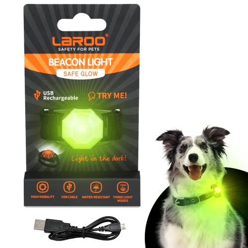 LaRoo Sicherheits LED Blinklicht für Hunde, Katzen, USB Wiederaufladbar LED Nachtlicht Halsbandschmuck Wasserdicht Nachts Spaziergang mit dem Hund Outdoor (Green) von LaRoo