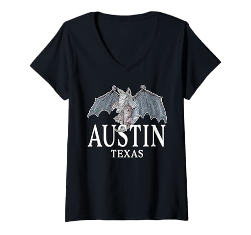 Damen Armadillo Fledermaus Mythologische Künstler Maskottchen Tier Austin Texas T-Shirt mit V-Ausschnitt Damen Armadillo Fledermaus Mythologische Künstler Maskottchen Tier Austin Texas T-Shirt mit V-Ausschnitt von LaRue Arts