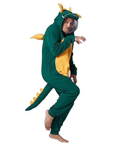 Laahoem Tier Drachen Pyjamas Unisex Erwachsene Kapuze Männer Frauen Jumpsuit Kostüm Cosplay Nachtwäsche Dark Green M von Laahoem