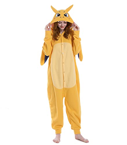 Laahoem Tier Drachen Pyjamas Unisex Erwachsene Kapuze Männer Frauen Jumpsuit Kostüm Cosplay Nachtwäsche Yellow XL von Laahoem