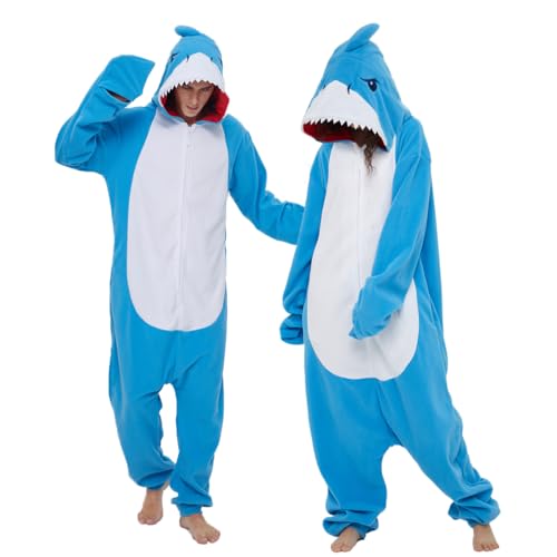 Laahoem Tier Hai Pyjama Unisex Erwachsene Kapuze Männer Frauen Overall Kostüm Cosplay Nachtwäsche Dunkelblau L von Laahoem