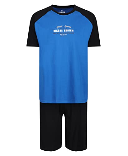 Label Cutters Kurzer Schlafanzug für Herren, 2-teiliges Pyjama-Set, Nachtwäsche, Motorräder, M-4XL, Blau/Schwarz, Bikers Crown, XL von Label Cutters