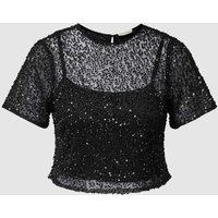 LACE & BEADS Double Layer Shirt mit Paillettenbesatz in Black, Größe XXS von Lace & Beads