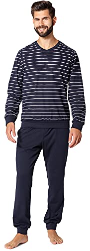 Ladeheid Herren Schlafanzug Zweiteiler Langarm Pyjama lang bunt aus Baumwolle LA40-220 (Marineblau Weiß, XXL) von Ladeheid