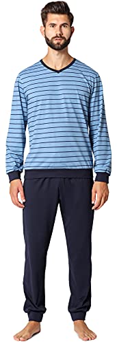 Ladeheid Herren Schlafanzug Zweiteiler Langarm Pyjama lang bunt aus Baumwolle LA40-220 (Ozean Marineblau, L) von Ladeheid