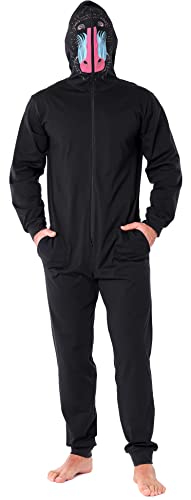 Ladeheid Herren Schlafoverall Tierkostüm aus Baumwolle Jumpsuit bunt Tiermotiv Verkleidung Schlafanzug Einteiler mit Kapuze LA40-235 (Schwarz Pavian, 3XL) von Ladeheid