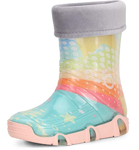 Ladeheid Kinder Mädchen Jungen Gummistiefel Gefüttert Swk31 (Türkis Muster-31, 25/26 EU) von Ladeheid