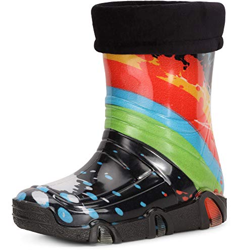 Ladeheid Kinder Mädchen Jungen Gummistiefel Gefüttert Swk34 (Schwarz Muster-34, 21/22 EU) von Ladeheid