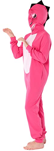 Ladeheid Mädchen Teenager Schlafoverall aus Baumwolle Tierkostüm Jumpsuit bunt Tiermotiv Verkleidung mit Kapuze LA40-233 (Dunkelrosa Dino, 170) von Ladeheid
