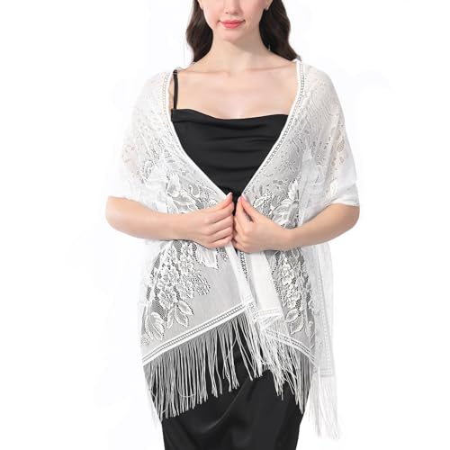 Ladiery Damen Floral Spitze Schal Stola mit Fransen für Abendkleid, Festlich Durchsichtiger Sommer Schultertuch Stole Tuch für Hochzeit Abendkleider Ladiery Damen Floral Spitze Schal Stola mit Fransen für Abendkleid, Festlich Durchsichtiger Sommer Schultertuch Stole Tuch für Hochzeit Abendkleider von Ladiery