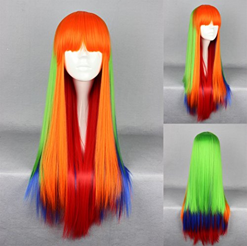 Ladieshair Cosplay Perücke orange grün blau rot glatt mit Pony 75cm von Ladieshair