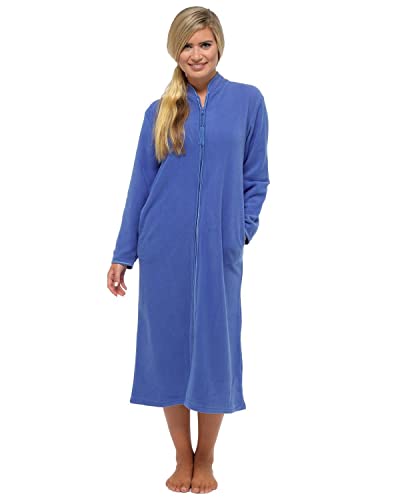 Damen-Bademantel aus Fleece, mit Reißverschluss, blau, 10-12 von Lady Olga