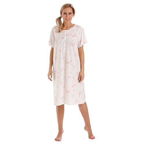 Damen Lady Olga Polycotton Kurz oder Langarm Blumen Nachtkleid, Pyjamas, in Pink oder Blau Größe 10-36 (18-20, Rosa-Kurzarm-Nachthemd) von Lady Olga