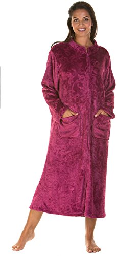 Lady Olga Fleece-Nachtwäsche in 3 Stilen, Bademantel, Morgenmantel oder Bettjacke, mit Reißverschluss und Knöpfen Gr. 38/40 DE, Dark Rose - Reißverschluss von Lady Olga