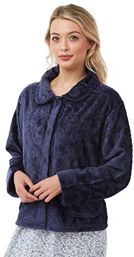 Lady Olga Fleece-Nachtwäsche in 3 Stilen, Bademantel, Morgenmantel oder Bettjacke, mit Reißverschluss und Knöpfen Gr. 42/44 DE, Marineblau - Bettjacke von Lady Olga