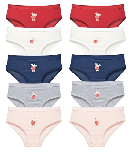 LadyMelex Unterhosen aus weicher Baumwolle für kleine Mädchen, Kleinkindhöschen, Kinder-Slips, 10er-Pack, Burgund, Puder, Lachs, Ekru, Grau, 4-5 Jahre von LadyMelex