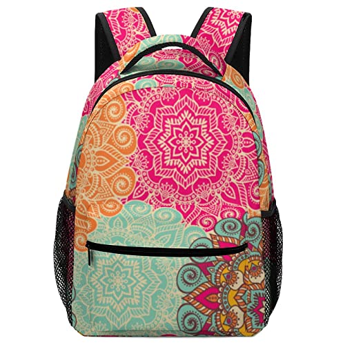 Bunte Kinderrucksack Lässiger Rucksack Grundschule Schulranzen mit Brustgurt für Jungen Mädchen Buntes Boho-Blumen von LafalPer