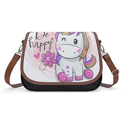 Umhängetasche Damen Leder Kleine Schultertasche Bedruckte Süße Mode Handtasche für Alltag Schule Party Nettes Einhorn von LafalPer