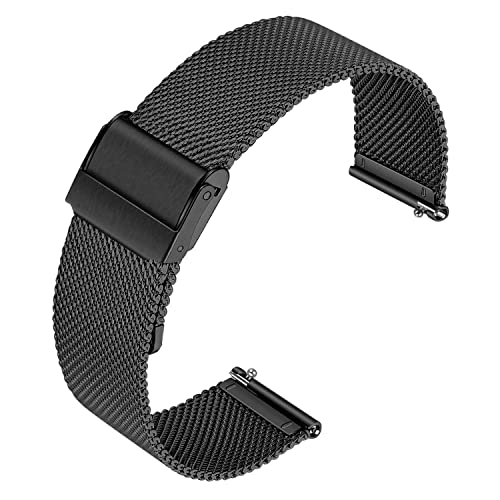 Lahviuu Metall Uhrenarmbänder, Smart Watch Herren,Edelstahl Armbänder Schnellspanner Uhrenarmband fur Herren und Damen Smartwatch und Traditionelle Uhr Doppelte Schnalle 20mm Schwarz von Lahviuu