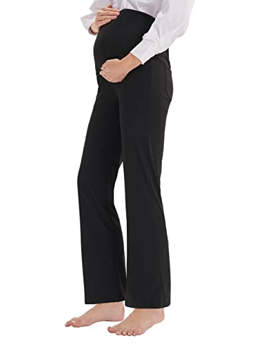 LaiEr Bequeme Umstandshosen Breites Bein Entspannende Yogahose mit extra Bauch-Panel Hosen Lounge Hosen Stretch Schwangerschaft Hose(Black,Small) von LaiEr