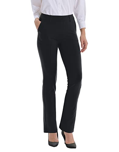 LaiEr Damen Kleiderhosen Gürtel Schleifen Stretch Arbeit Hosen Business Casual Gerade Bein Yoga Bootcut Hosen mit Taschen(Black,Large) von LaiEr