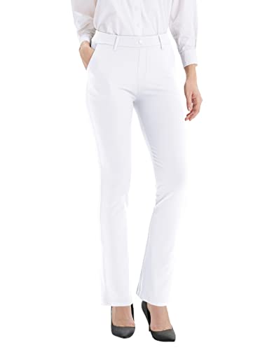 LaiEr Damen Kleiderhosen Gürtel Schleifen Stretch Arbeit Hosen Business Casual Gerade Bein Yoga Bootcut Hosen mit Taschen(White,X-Large) von LaiEr