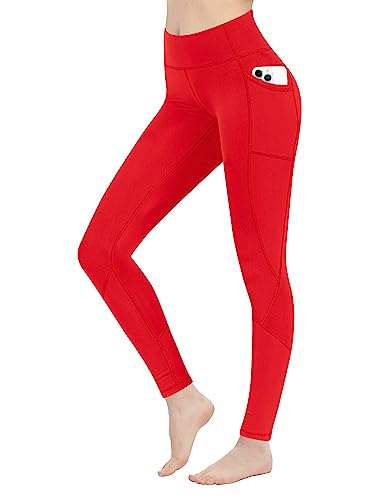 LaiEr Damen Leggings High Waist Yoga Hosen Leggings mit Taschen Workout Laufen Leggings Workout Tights(Red,Small) von LaiEr