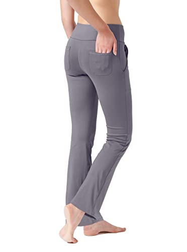 LaiEr Damen Yogahose, Fitness Hosen, Home Casual Hosen mit 4 Taschen, Hohe Taille Arbeitshose, 4-Wege elastische Enge Bauchhose Lange Schlaghose(L) von LaiEr