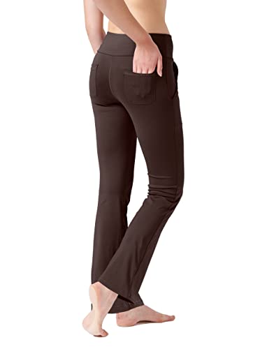 LaiEr Damen Yogahose, Fitness Hosen, Home Casual Hosen mit 4 Taschen, Hohe Taille Arbeitshose, 4-Wege elastische Enge Bauchhose Lange Schlaghose(XS) von LaiEr