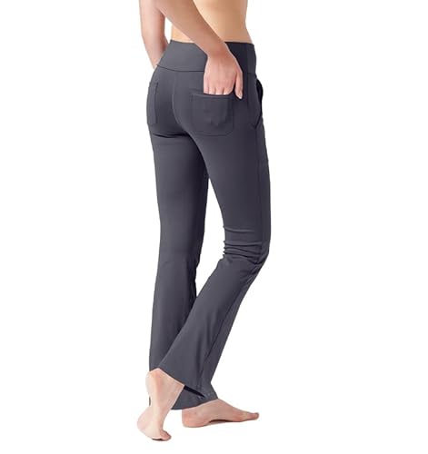 LaiEr Damen Yogahose, Fitness Hosen, Home Casual Hosen mit 4 Taschen, Hohe Taille Arbeitshose, 4-Wege elastische Enge Bauchhose Lange Schlaghose(XL) von LaiEr