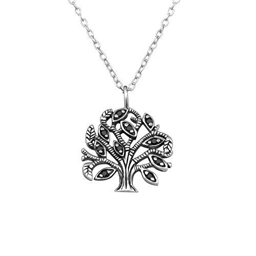 Laimons Damen-Halskette Baum des Lebens oxidiert Schwarz Zirkonia Sterling Silber 925 von Laimons