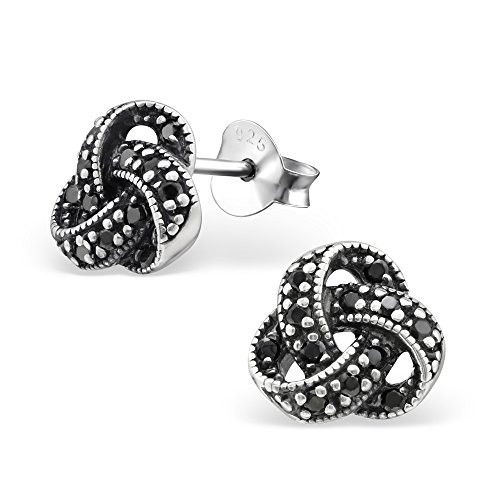 Laimons Damen-Ohrstecker Damenschmuck Knoten oxidiert Schwarz Zirkonia Sterling Silber 925 von Laimons