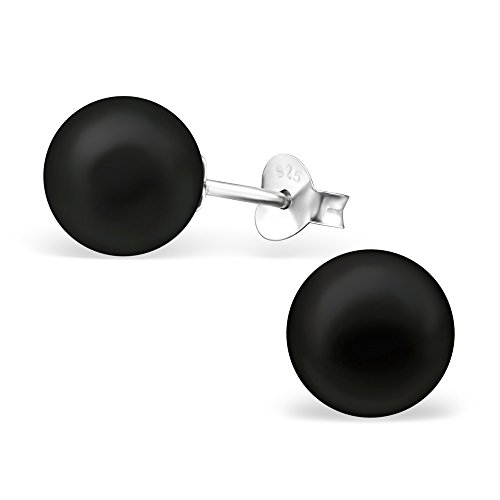 Laimons Damen-Ohrstecker Damenschmuck Kugel Ball 8mm in schwarz glanz Sterling Silber 925 von Laimons