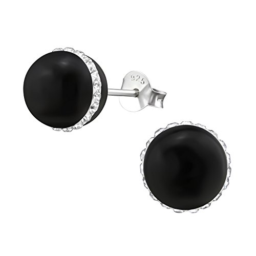 Laimons Damen-Ohrstecker Damenschmuck Kugel glanz Schwarz Glitzer Sterling Silber 925 von Laimons