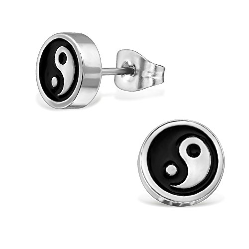 Laimons Damen-Ohrstecker Damenschmuck Yin Yang glanz schwarz Edelstahl von Laimons