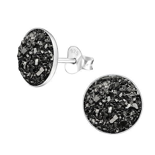 Laimons Damen-Ohrstecker Platte mit Glitzer Design schwarz Sterling Silber 925 von Laimons