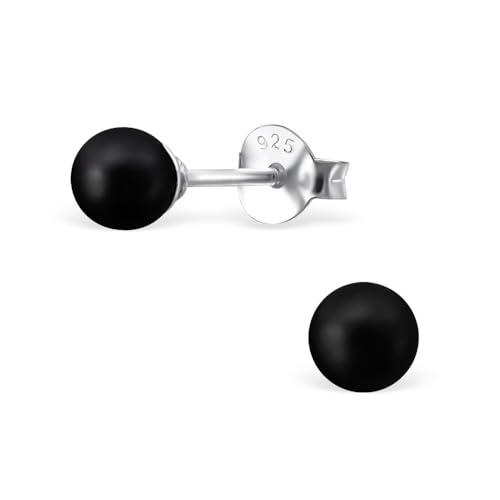 Laimons Frauen Damen-Ohrstecker Ohrringe Damenschmuck Kugel Ball rund 4mm in schwarz glanz Sterling Silber 925 von Laimons