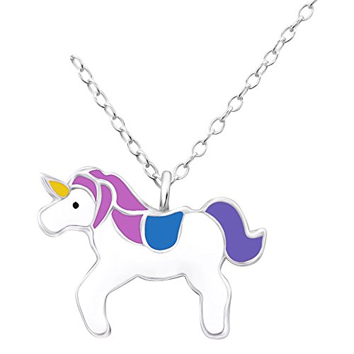 Laimons Kids Kinder-Anhänger mit Kette Einhorn Pink, Lila, Blau, Gelb, Weiß Sterling Silber 925 von Laimons