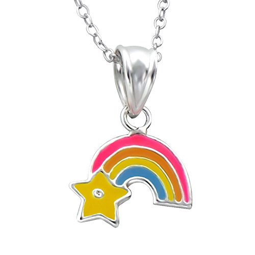 Laimons Kids Kinder-Anhänger mit Kette Regenbogen Rosa, Orange, Gelb, Blau Sterling Silber 925 von Laimons