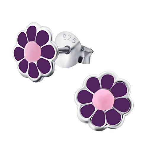 Laimons Mädchen Kids Kinder-Ohrstecker Ohrringe Kinderschmuck Gänseblume Blume Blüte Pflanze lila rosa 6mm aus Sterling Silber 925 von Laimons