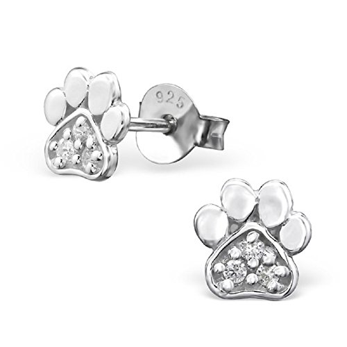 Laimons Mädchen Kids Kinder-Ohrstecker Ohrringe Kinderschmuck Hundepfote Pfote Pfötchen Tatzen mit Zirkonia (Syntetischer Schmuckstein)6mm aus Sterling Silber 925 von Laimons