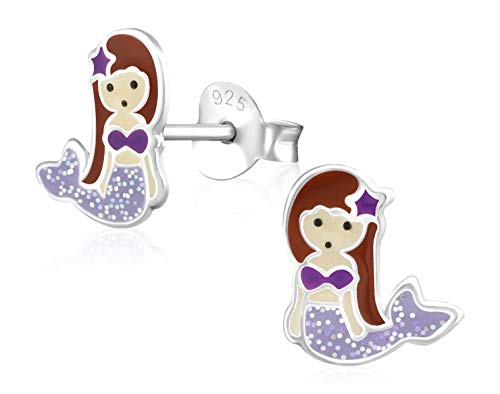 Laimons Mädchen Kids Kinder-Ohrstecker Ohrringe Kinderschmuck Meerjungfrau Seejungfrau Fischfrau Lila Braun Glitzer aus Sterling Silber 925 von Laimons