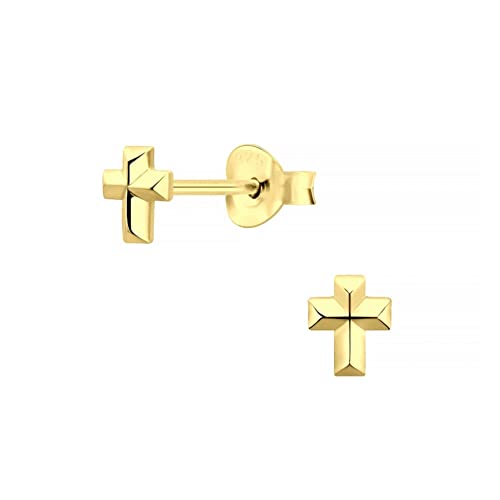 Laimons Kinder Mädchen-Ohrstecker Kreuz 5mm Glanz Sterling Silber 925 vergoldet von Laimons