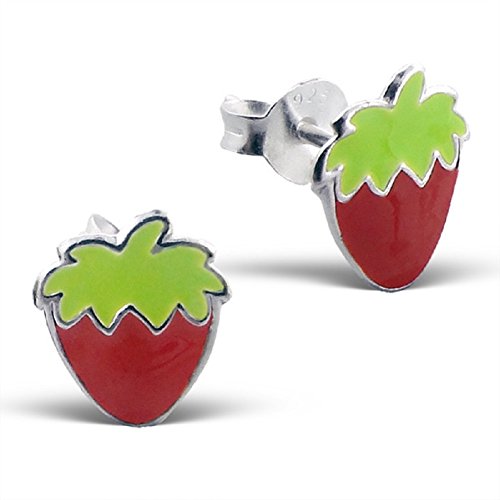 Laimons Mädchen Kids Kinder-Ohrstecker Ohrringe Kinderschmuck Erdbeere Obst Frucht Beere Rot Grün aus Sterling Silber 925 von Laimons