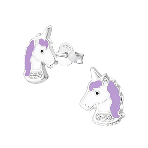 Laimons Mädchen Kids Kinder-Ohrstecker Ohrringe Kinderschmuck Einhorn hell lila mit Glitzer aus Sterling Silber 925 von Laimons